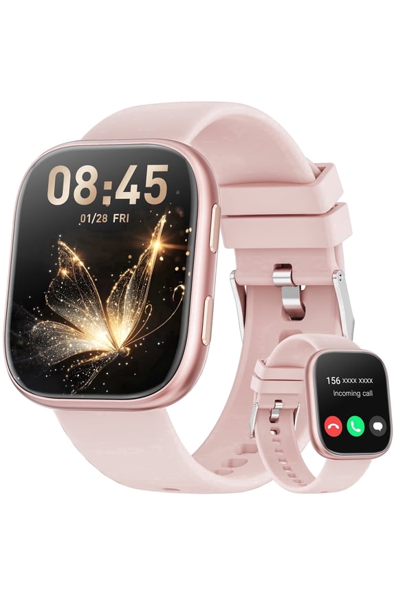 Smart Watch Fits for Android & iPhone, 1.85 inch Fitness Tracker, Men Womens Smartwatch with Make/Answer Calls/Message Reminder/100+ Sports Models, IP68 Waterproof Pedometer Watch, Perfect Gift, Pink