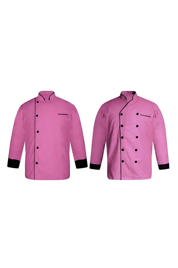 Men's multicolor chef coats (2-pack) with black piping. 3/4 sleeve, ideal for kitchen, bakery, professional cooks & culinary chefs.