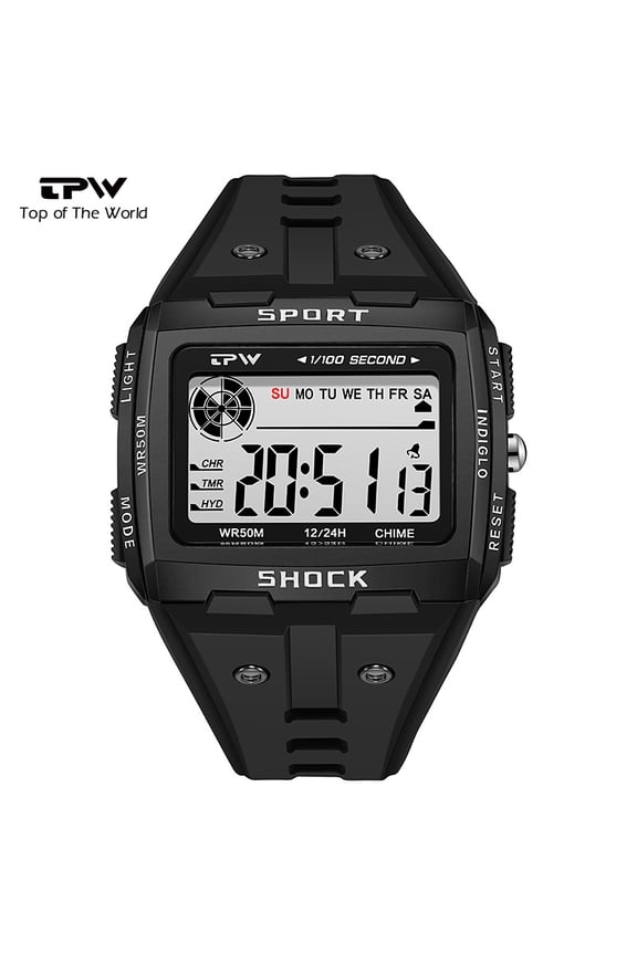 Men's multifunctional electronic watch, fashionable waterproof sports watch, alarm clock, chronograph, business trendy men's wristwatch