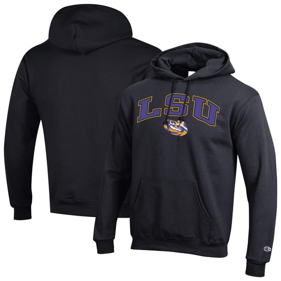 Men's-Champion Black LSU Tigers Arch Over Logo Pullover Hoodie