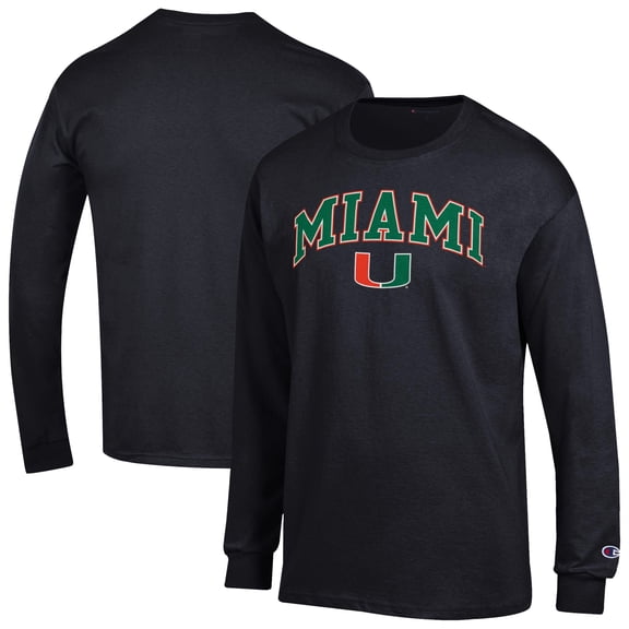 Men's-Champion Black Miami Hurricanes Arch Over Logo Long Sleeve T-Shirt