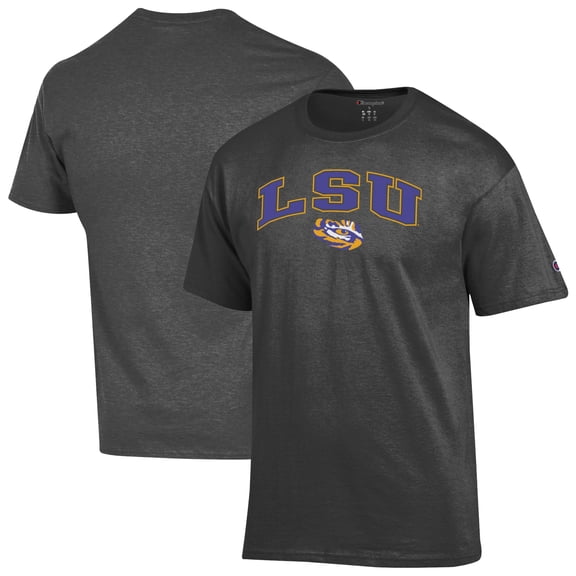 Men's-Champion Charcoal LSU Tigers Arch Over Logo T-Shirt
