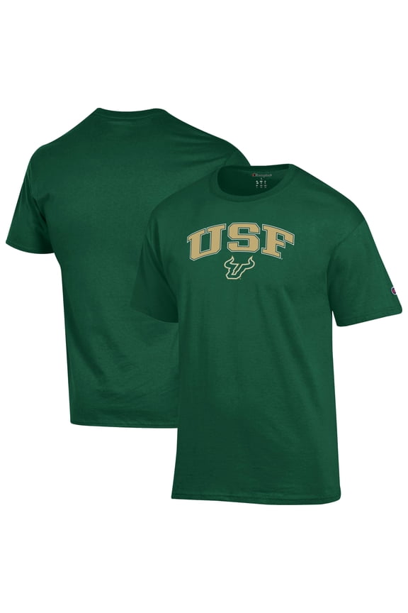 Men's-Champion Green South Florida Bulls Arch Over Logo T-Shirt