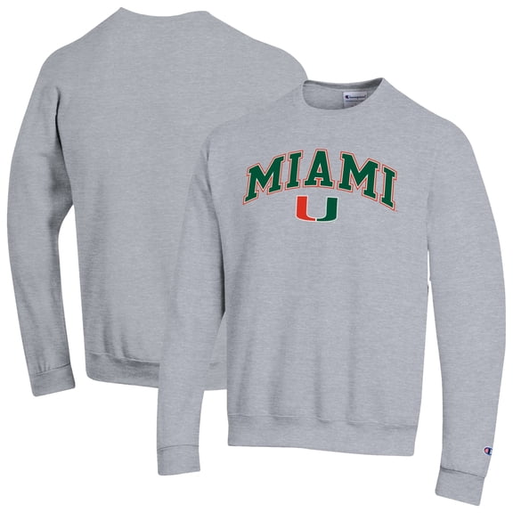 Men's-Champion Heather Gray Miami Hurricanes Arch Over Logo Pullover Sweatshirt