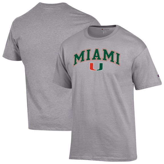 Men's-Champion Heather Gray Miami Hurricanes Arch Over Logo T-Shirt