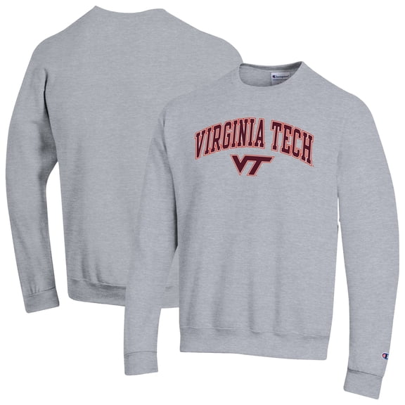 Men's-Champion  Heather Gray Virginia Tech Hokies Arch Over Logo Pullover Sweatshirt