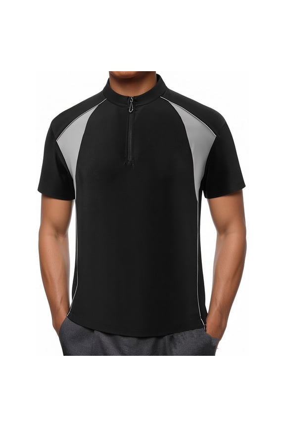 Men's Reglan Color Block Short Sleeve Shirts Lightweight Athletic Quarter-Zip Outdoor Tshirt Fitted Crewneck Basic Tees for Gym