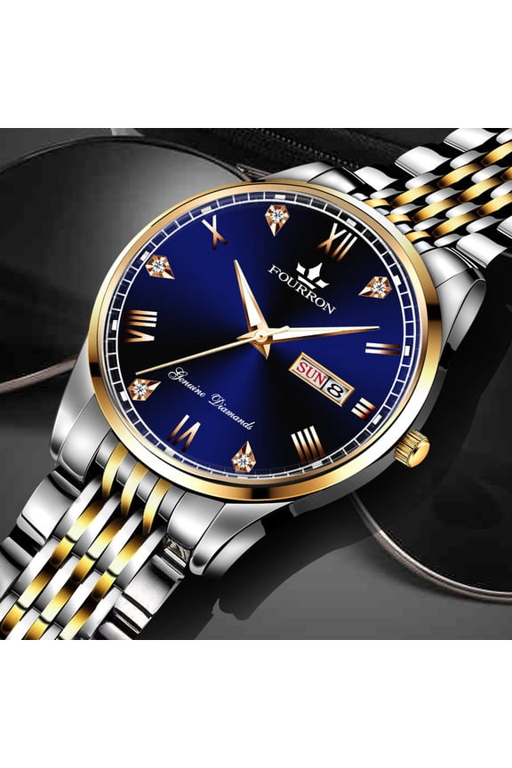 Men's non-mechanical watch, men's quartz watch, gold classic thin steel band, waterproof, luminous, men's wristwatch, fashionable and trendy