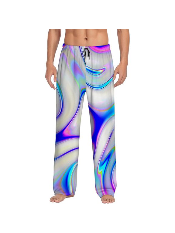 Men's pajama pants with blue abstract liquid swirl print, soft home pajama pants, casual and comfortable loose fit pajama pants, elastic waistband, the ideal gift