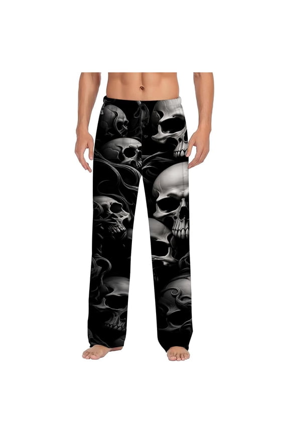 Men's pajama pants with a gothic skull pattern， soft home pajama pants， casual and comfortable loose fit pajama pants， elastic waistband， the ideal gift for birthdays and holidays.