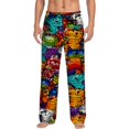 thumbnail image 1 of Men's pajama pants with vibrant， abstract cat print， soft home pajama pants， casual and comfortable loose fit pajama pants， elastic waistband， the ideal gift for birthdays and holidays., 1 of 10