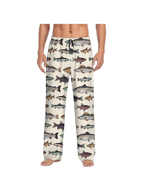 Men's pajama pants with vintage artistic fish print, soft home pajama pants, casual and comfortable loose fit pajama pants, elastic waistband, the ideal gift for birthdays and holidays.