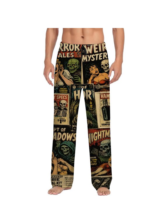 Men's pajama pants with vintage comic book retro style print, soft home pajama pants, casual and comfortable loose fit pajama pants, elastic waistband, the ideal gift