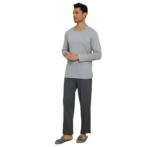 Men's pajama set with long sleeves, long pants, round neck, casual and relaxed, suitable for home wear and can be worn outside.