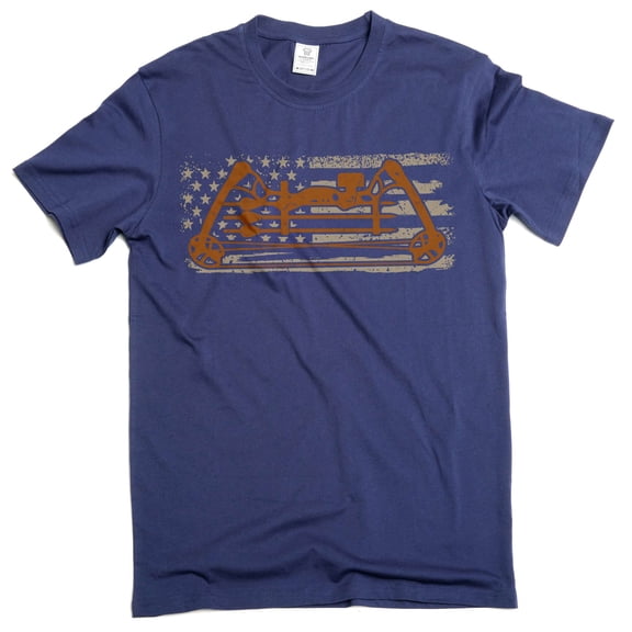 Men's patriotic USA flag archery bow hunting T-shirt sports archer compound recurve bow gift tee shirt (Small Navy Blue)