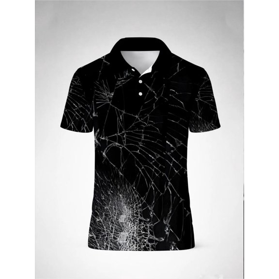 Men's plus-size Polo shirt, men's short-sleeve top, made of polyester fiber, with a fashionable broken glass pattern, suitable for everyday casual wear, stylish and comfortable top