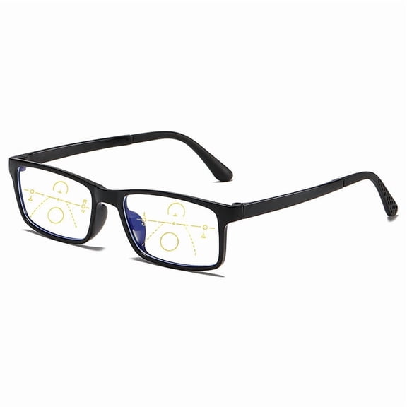 Men's progressive black reading glasses, metal rectangular multifocal presbyopia glasses, classic spring hinge reader,Black,1.0