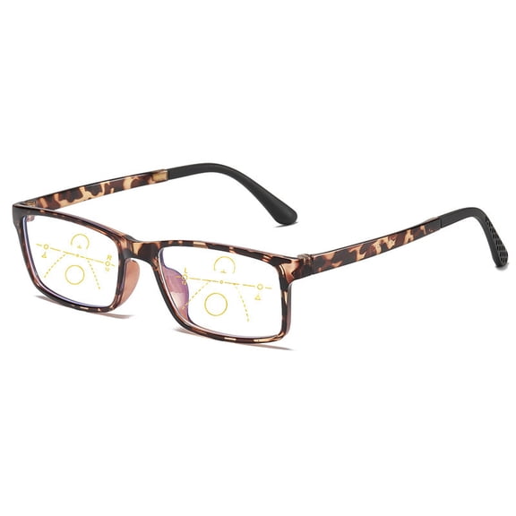 Men's progressive black reading glasses, metal rectangular multifocal presbyopia glasses, classic spring hinge reader,leopard print,2.5