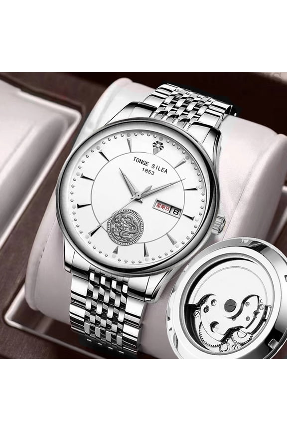 Men's quartz watch, imitation automatic, fake mechanical, transparent back, butterfly clasp, stylish business men's wristwatch