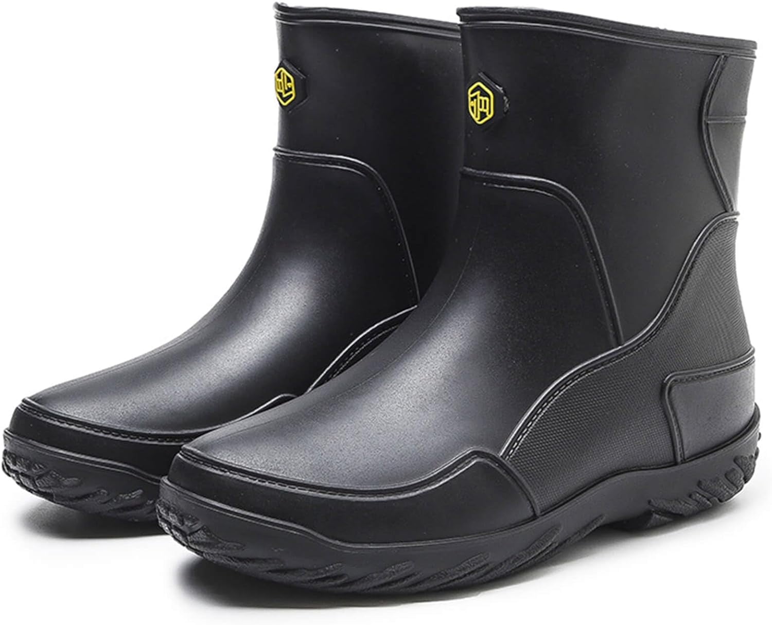 Men's rain boots, waterproof boots, mid-calf, fashionable outer water  shoes, velvet for warmth, rubber shoes