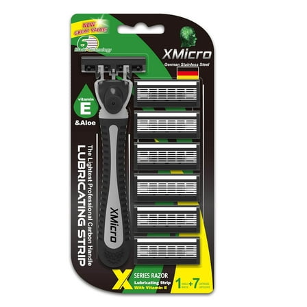 Men's razor, 1 razor, 7 replaceable blades, made of German stainless steel, with vitamin E lubricant added