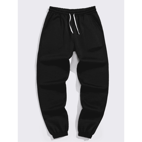 Men's regular solid color drawstring waist sweatpants, all year round casual pocket design pants, men's daily wear trousers, comfortable pants