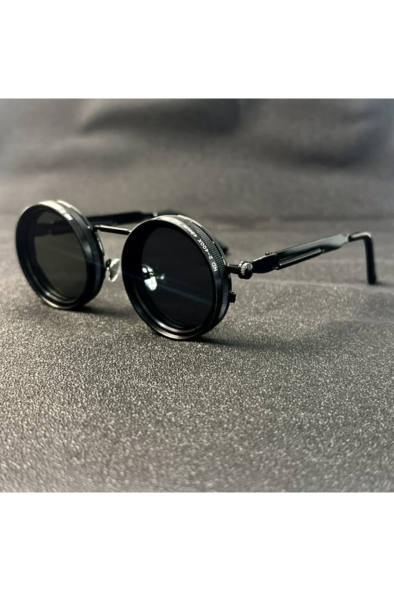 Men's retro Leica style rotating fashion glasses - Adjustable brightness steampunk alloy frame, black and gray gradient lenses, suitable for masqueras, travel and fashion accessories,