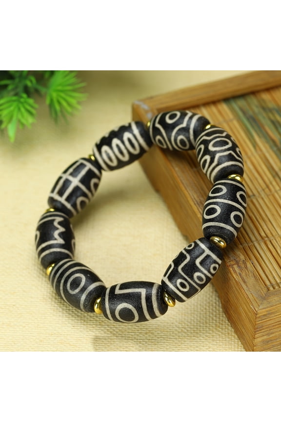 Men's retro natural agate bead bracelet - black and gold embellished, unplated real stone material, durable daily accessories, suitable for birthdays, couples gifts and special occasions,Black