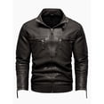 thumbnail image 1 of Men's retro thickened jacket multi-pocket coat stand-up collar PU leather jacket plus size jacket motorcycle suit, 1 of 9