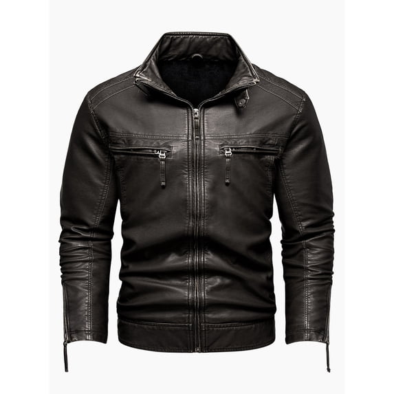 Men's retro thickened jacket multi-pocket coat stand-up collar PU leather jacket plus size jacket motorcycle suit
