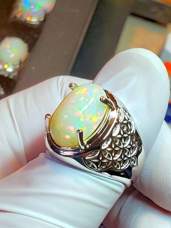 Men's ring men's opal ring white opal large opal big men's ring statement Ring