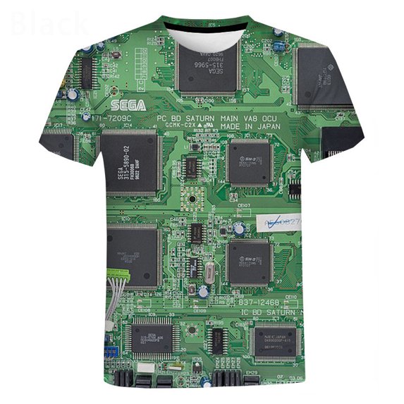 Men's round neck T-shirt mechanical motherboard printing 3D digital printing men's short sleeve