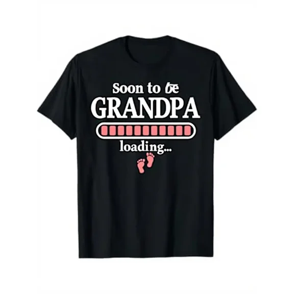 Men's & 's Soon-to-Be Grandpa T-Shirt - Footprints & Grandpa Announcement Design, 180gsm Heavyweight Cotton Pregnancy Gift, Unisex Crew Neck Short Sleeve Shirt for