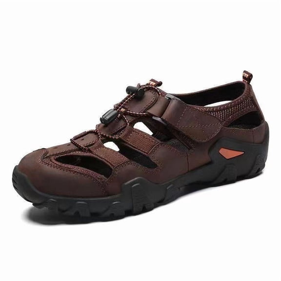 Men's shoes summer men's leather sandals hollow breathable hole shoes anti slip and wear-resistant outdoor shoes soft leather surface casual men's shoes