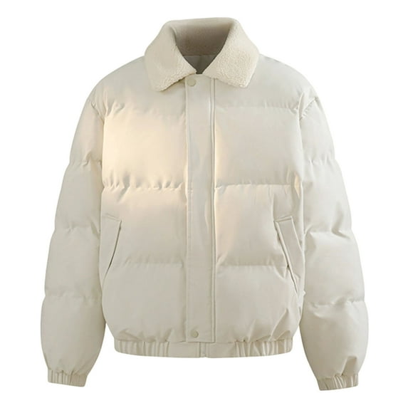 Men's short Puffer Jackets Warm Long Sleeve Jacket Fleece Collar Zip Up Down Jacket for Cold Weather Khaki XL