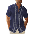 thumbnail image 1 of Men's short-sleeve casual button-up shirt, stand collar guayabera shirt, beach shirt, 1 of 5