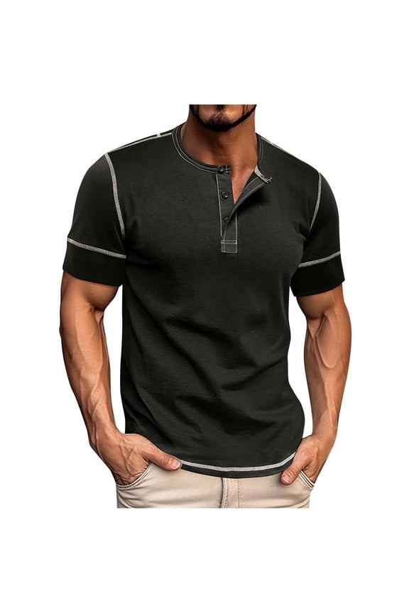 Men's short-sleeved henley shirt casual button-down t-shirt basic imitation cotton t-shirt summer light t-shirt top
