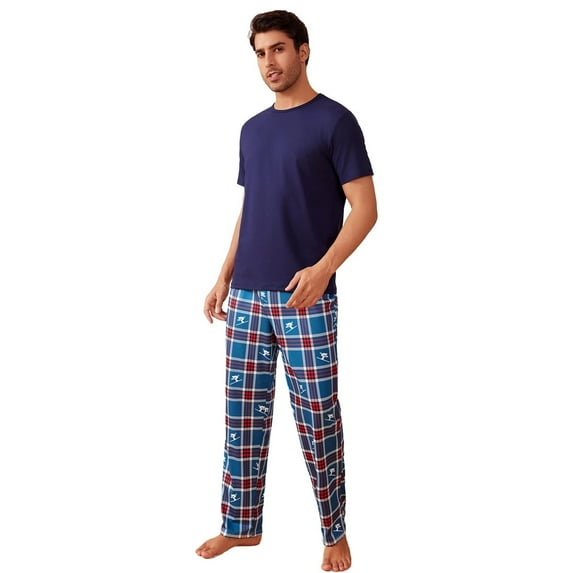Men's casual loose-fitting short-sleeved shirt and printed pants, suitable for both home and outdoor wear