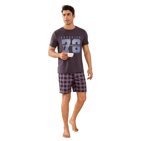 New men's short-sleeved shorts, comfortable and casual home wear set, in dark gray