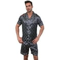 thumbnail image 1 of Men's silk satin pajama set short-sleeved buttons pajamas (with pockets), 1 of 8