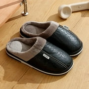 Men‘s slippers Winter Big Size Indoor Waterproof PU Leather Large Sizes Home Cotton shoes Fur Flat Cotton Bedroom Houseshoes