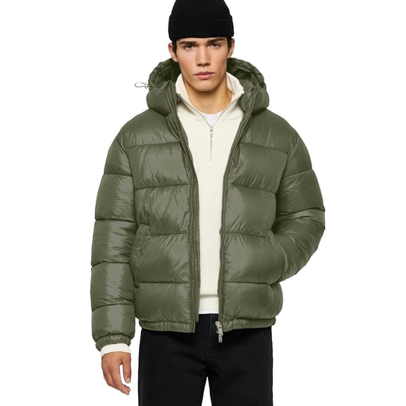 Men's smooth down jacket, loose fit, adjustable hood, inner pocket coat