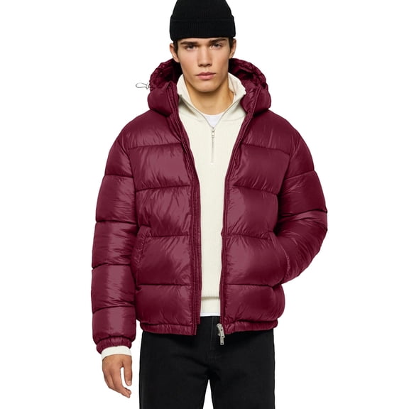 Men's smooth down jacket, loose fit, adjustable hood, inner pocket coat