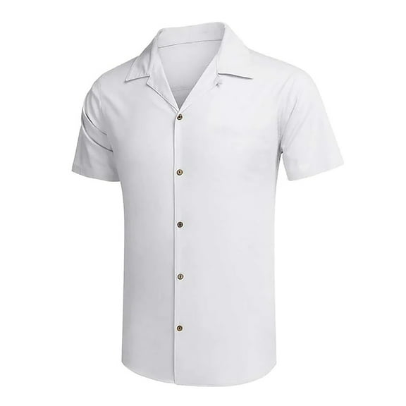 Men's solid color casual shirt short sleeve stretch casual button shirt men's wrinkle-free slim fit fashion shirt