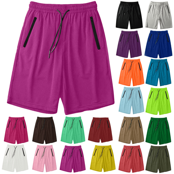 Men's solid color pocket summer ice silk drying running shorts Mens Running Shorts Quick Dry Lightweight Athletic Shorts with Zipper Pockets for Workout Gym Training Outdoor Purple XL
