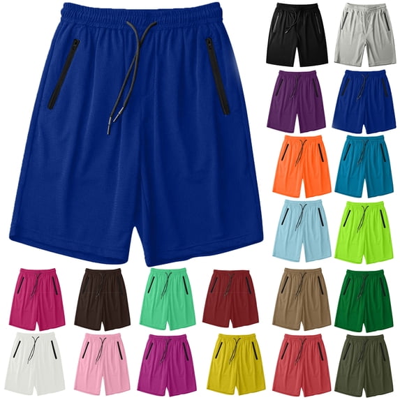 Men's solid color pocket summer ice silk drying running shorts Mens Running Shorts Quick Dry Lightweight Athletic Shorts with Zipper Pockets for Workout Gym Training Outdoor Blue 4XL