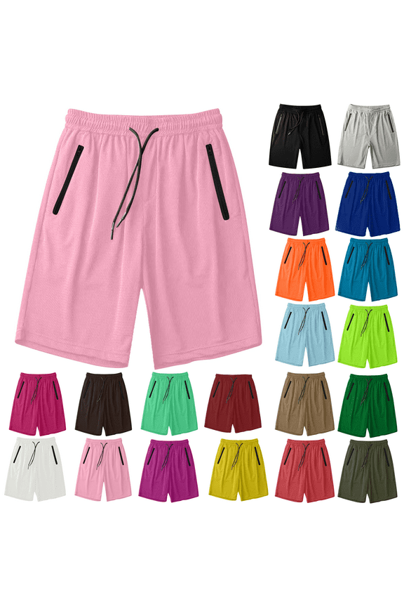 Men's solid color pocket summer ice silk drying running shorts Mens Running Shorts Quick Dry Lightweight Athletic Shorts with Zipper Pockets for Workout Gym Training Outdoor Pink 3XL