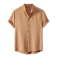 thumbnail image 1 of Men's solid color simple casual short-sleeved thin breathable tops men's stand-up collar short-sleeved button shirt, 1 of 4