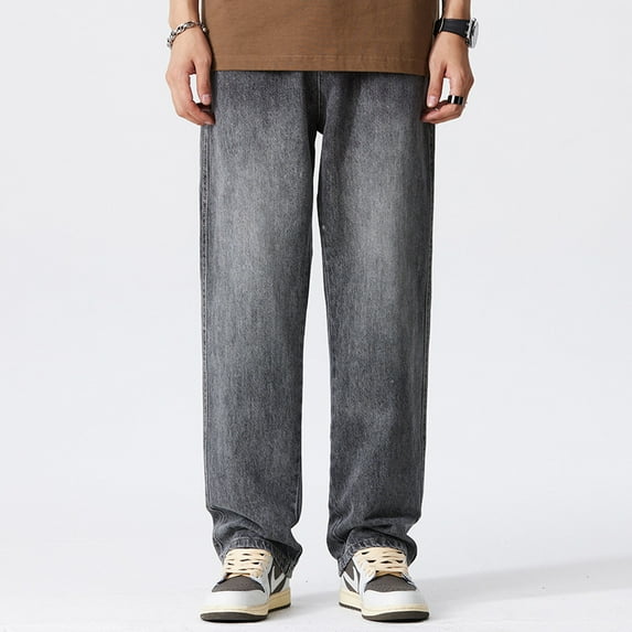 Men's spring distressed straight leg pants, trendy brand jeans American high street yellow mud dyed casual denim pants