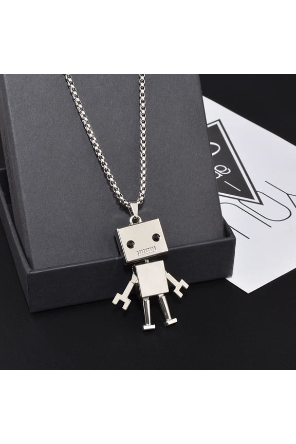 Men's stainless steel chain necklace with 1 punk robot pendant,Silver